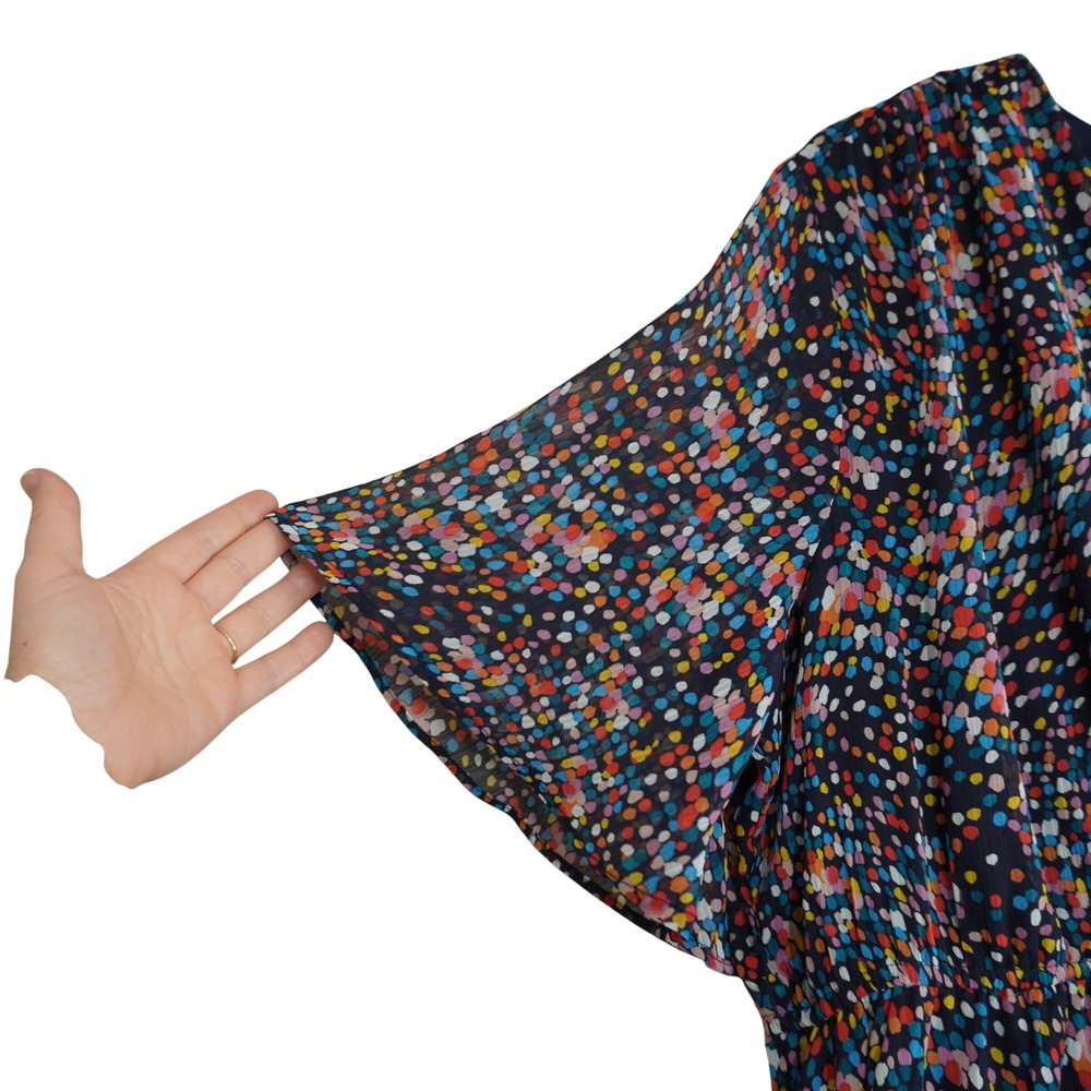 Sandra Darren XL Confetti Dot Tiered Faux Wrap Midi‎ Dress Navy Multicolor Party - Picture 4 of 9